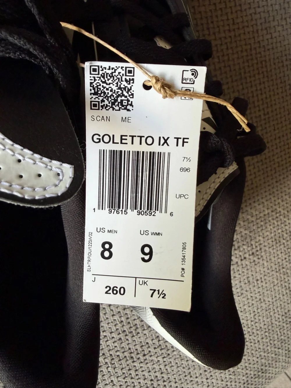 adidas Goletto IX TF Turf Soccer Shoes Cleats Black White Mens 8 Womens 9 Sporty